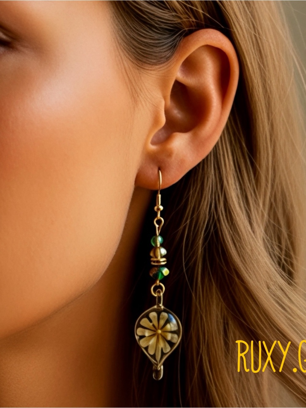 Floral Glass Lamp Earrings w/ Swarovski detail
